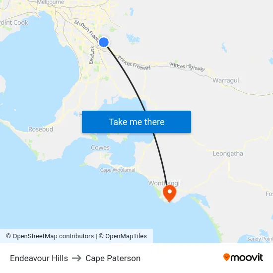 Endeavour Hills to Cape Paterson map