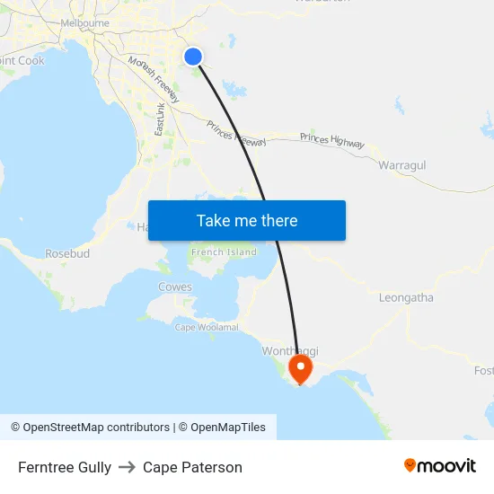 Ferntree Gully to Cape Paterson map
