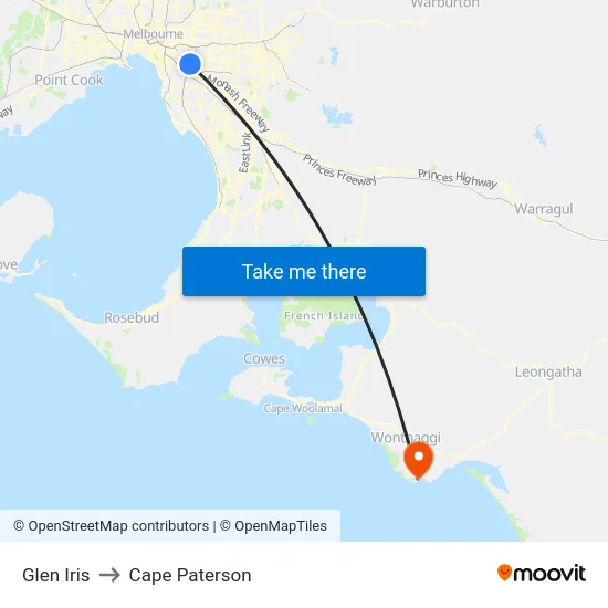 Glen Iris to Cape Paterson map
