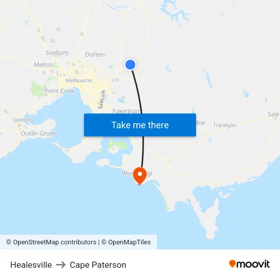 Healesville to Cape Paterson map