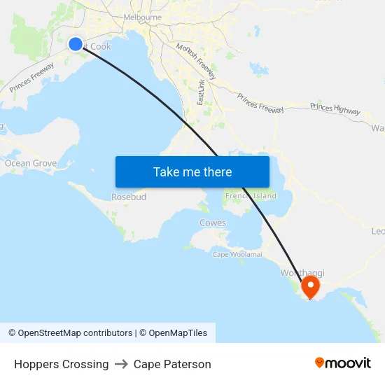 Hoppers Crossing to Cape Paterson map