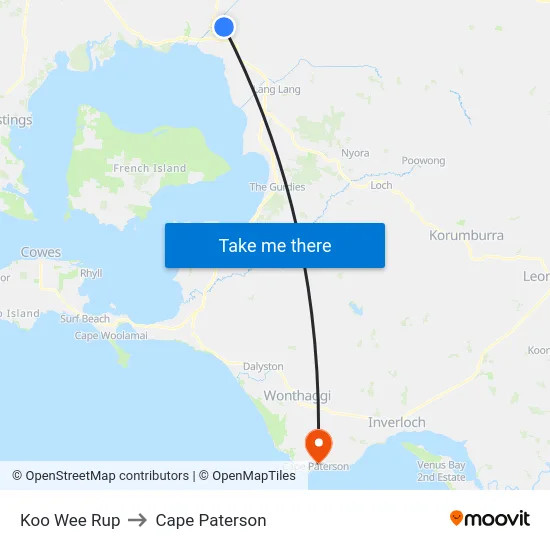 Koo Wee Rup to Cape Paterson map
