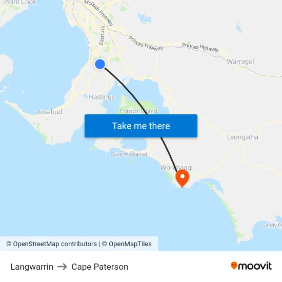 Langwarrin to Cape Paterson map