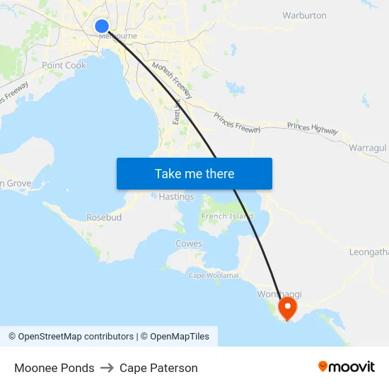 Moonee Ponds to Cape Paterson map