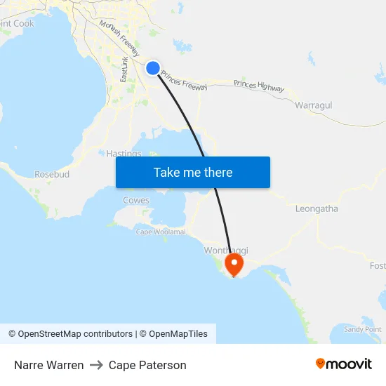 Narre Warren to Cape Paterson map