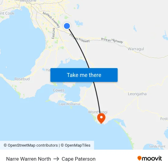 Narre Warren North to Cape Paterson map