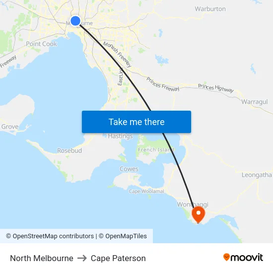 North Melbourne to Cape Paterson map