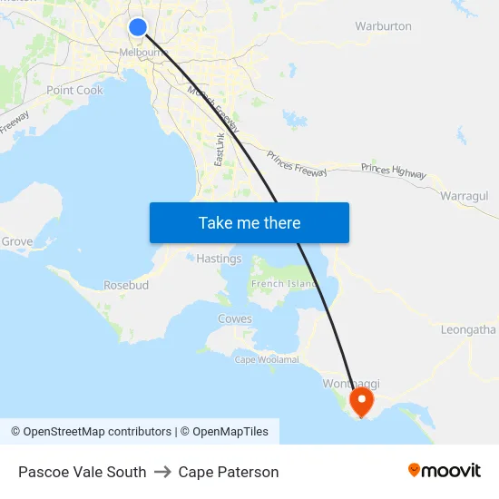 Pascoe Vale South to Cape Paterson map