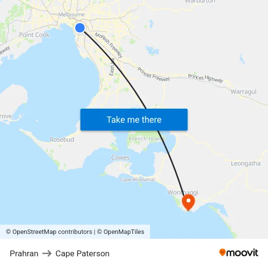 Prahran to Cape Paterson map