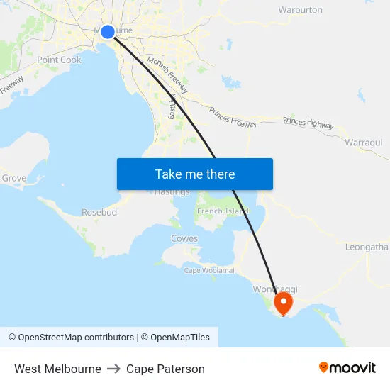 West Melbourne to Cape Paterson map