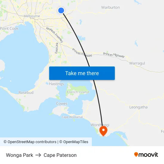 Wonga Park to Cape Paterson map
