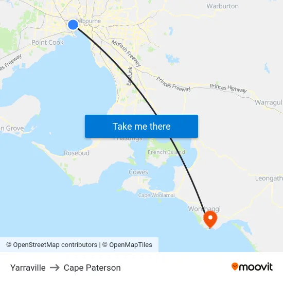 Yarraville to Cape Paterson map