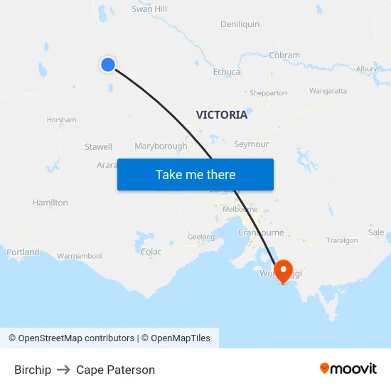 Birchip to Cape Paterson map