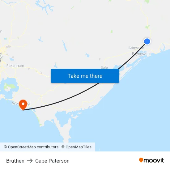 Bruthen to Cape Paterson map