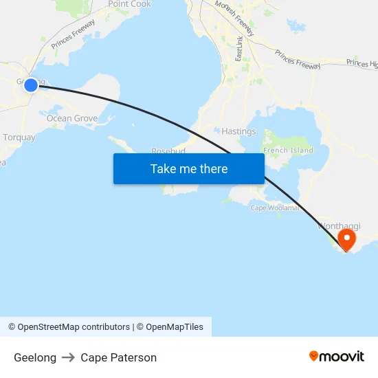 Geelong to Cape Paterson map