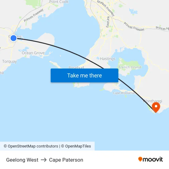 Geelong West to Cape Paterson map