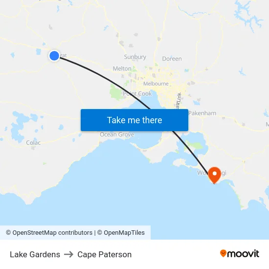 Lake Gardens to Cape Paterson map