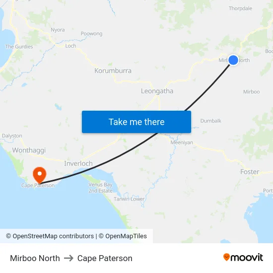 Mirboo North to Cape Paterson map