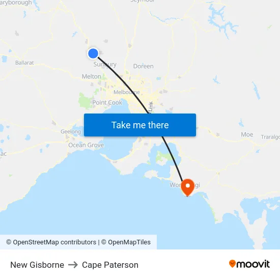 New Gisborne to Cape Paterson map
