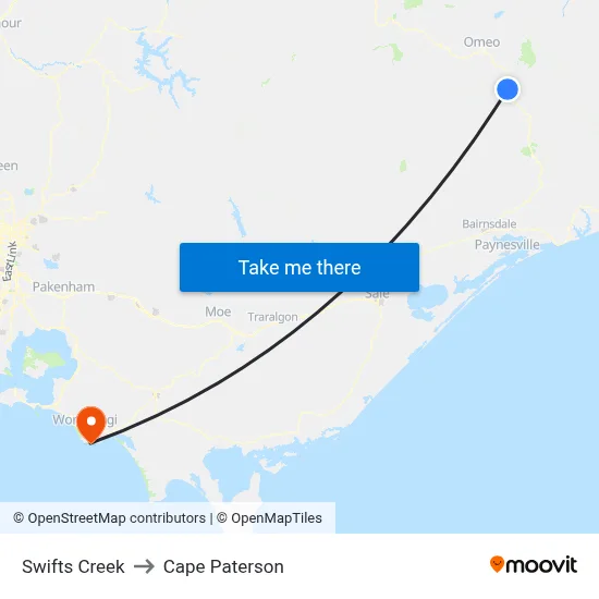 Swifts Creek to Cape Paterson map
