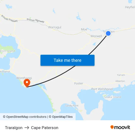 Traralgon to Cape Paterson map