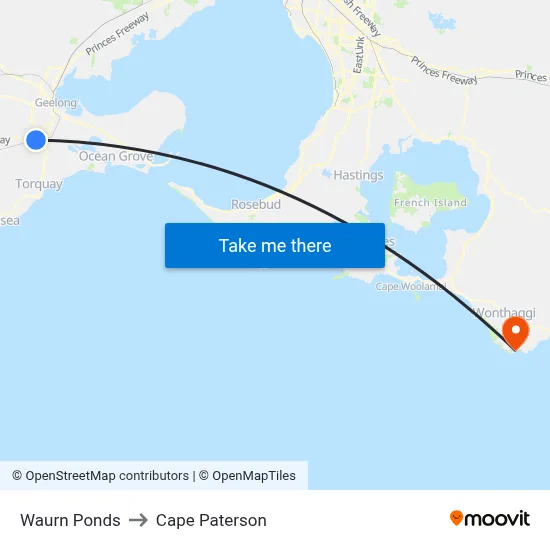 Waurn Ponds to Cape Paterson map