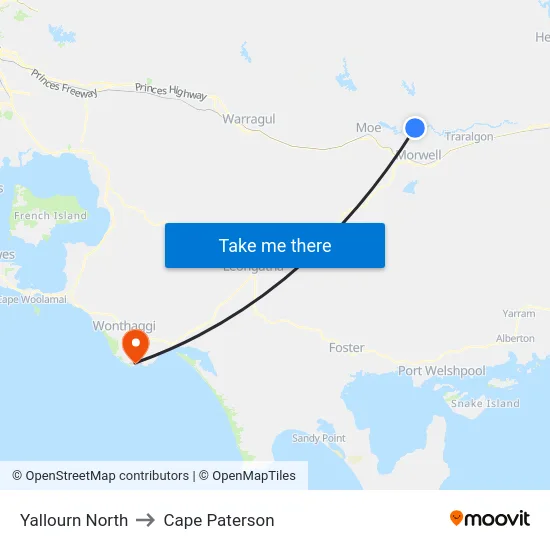 Yallourn North to Cape Paterson map