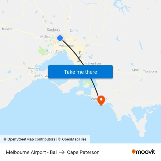 Melbourne Airport - Bal to Cape Paterson map