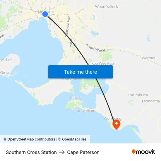 Southern Cross Station to Cape Paterson map