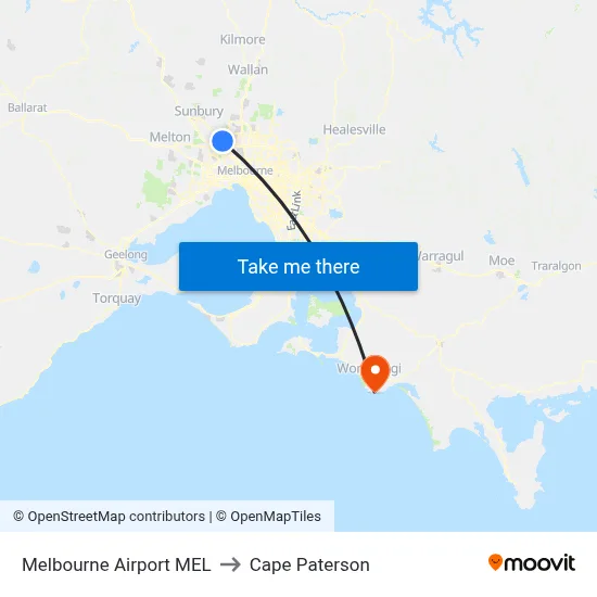 Melbourne Airport MEL to Cape Paterson map