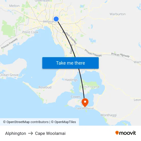 Alphington to Cape Woolamai map