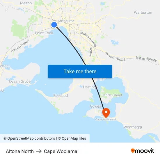 Altona North to Cape Woolamai map