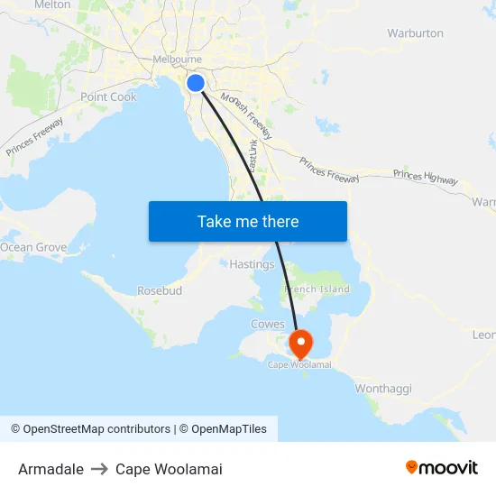 Armadale to Cape Woolamai map