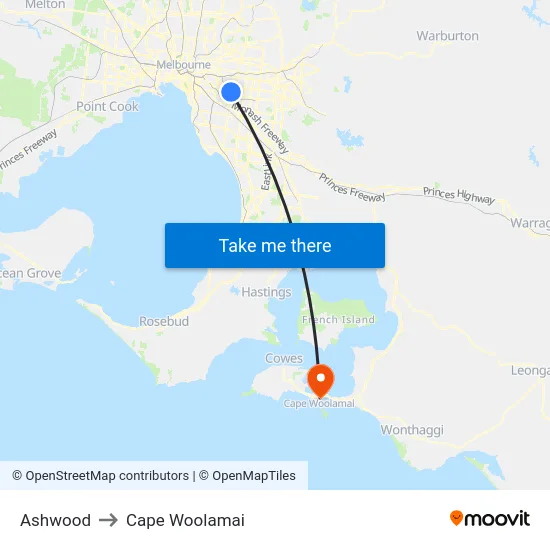Ashwood to Cape Woolamai map