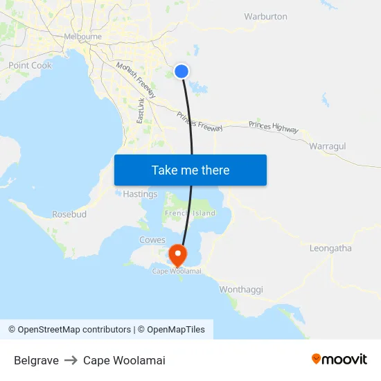 Belgrave to Cape Woolamai map