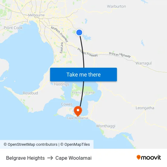 Belgrave Heights to Cape Woolamai map