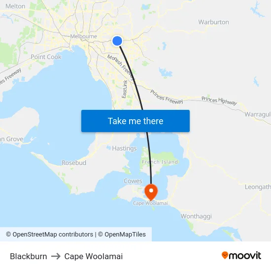 Blackburn to Cape Woolamai map