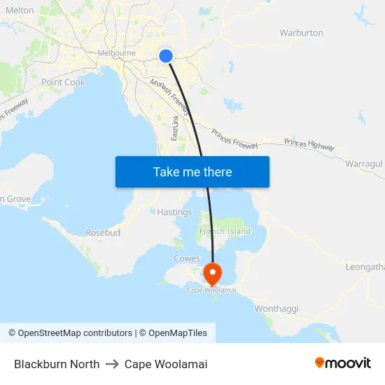 Blackburn North to Cape Woolamai map