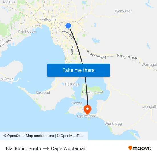 Blackburn South to Cape Woolamai map