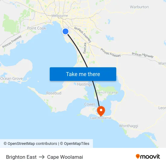 Brighton East to Cape Woolamai map