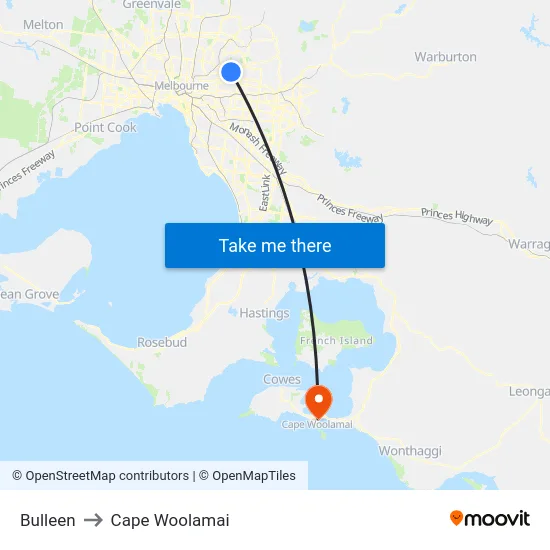 Bulleen to Cape Woolamai map