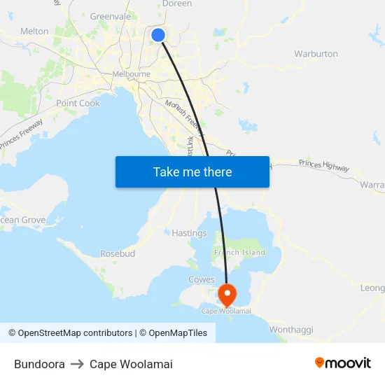 Bundoora to Cape Woolamai map