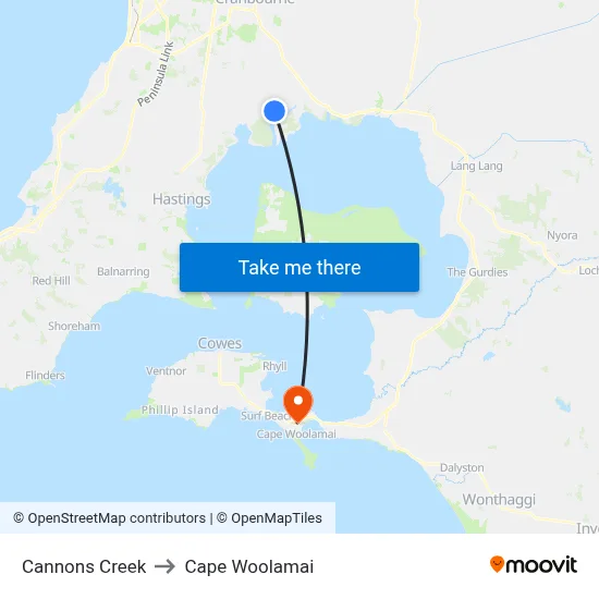 Cannons Creek to Cape Woolamai map