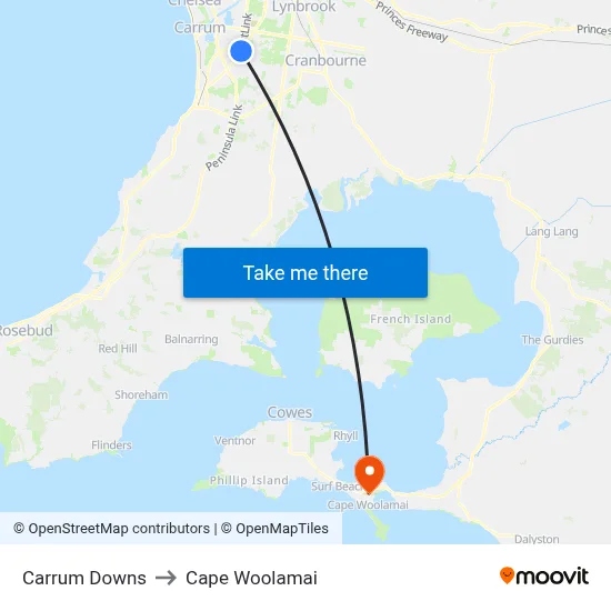 Carrum Downs to Cape Woolamai map