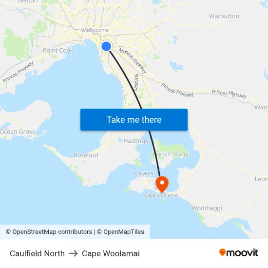 Caulfield North to Cape Woolamai map