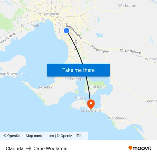 Clarinda to Cape Woolamai map