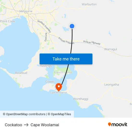 Cockatoo to Cape Woolamai map