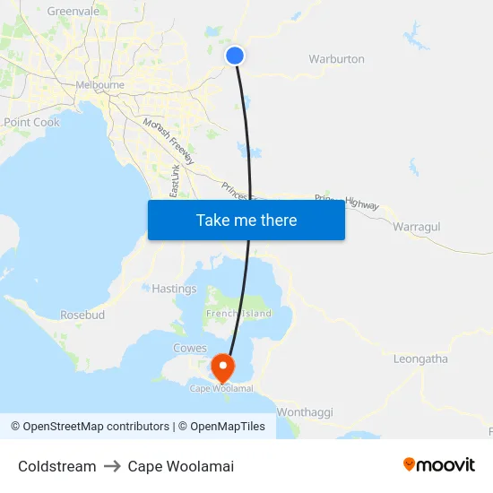 Coldstream to Cape Woolamai map