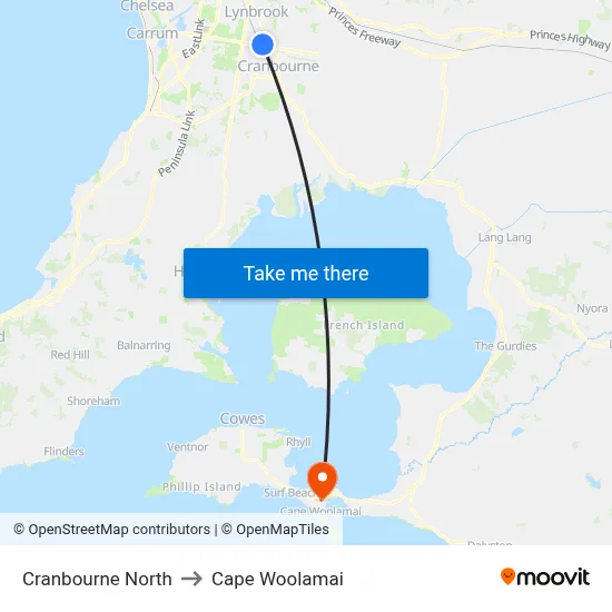 Cranbourne North to Cape Woolamai map