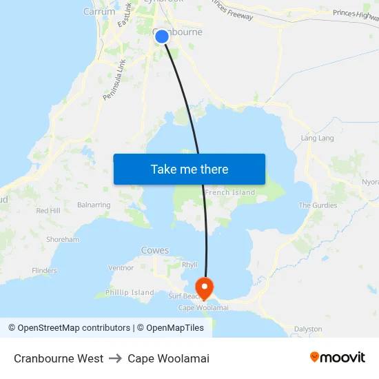 Cranbourne West to Cape Woolamai map